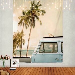 Tropical Beach Wall Tapestry Volkswagen Van